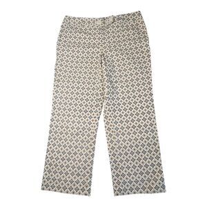 NWOT Talbots‎ Crop Ankle Pants Womens 12 Brown Tan Cream Geometric Tile Stretch